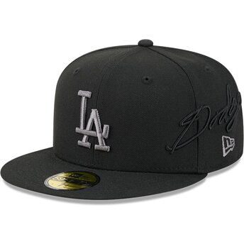 Καπέλα επίπεδη μαύρο προσαρμοσμένο 59FIFTY Side Script από Los Angeles Dodgers MLB από New Era