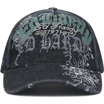 Καπέλα καμπύλη μαύρο ρυθμιζόμενη ταινία Distressed Floral Gothic από Ed Hardy