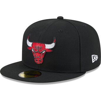 Καπέλα επίπεδη μαύρο προσαρμοσμένο 59FIFTY Rhinestone Badge από Chicago Bulls NBA από New Era