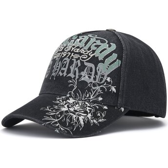 Καπέλα καμπύλη μαύρο ρυθμιζόμενη ταινία Distressed Floral Gothic από Ed Hardy